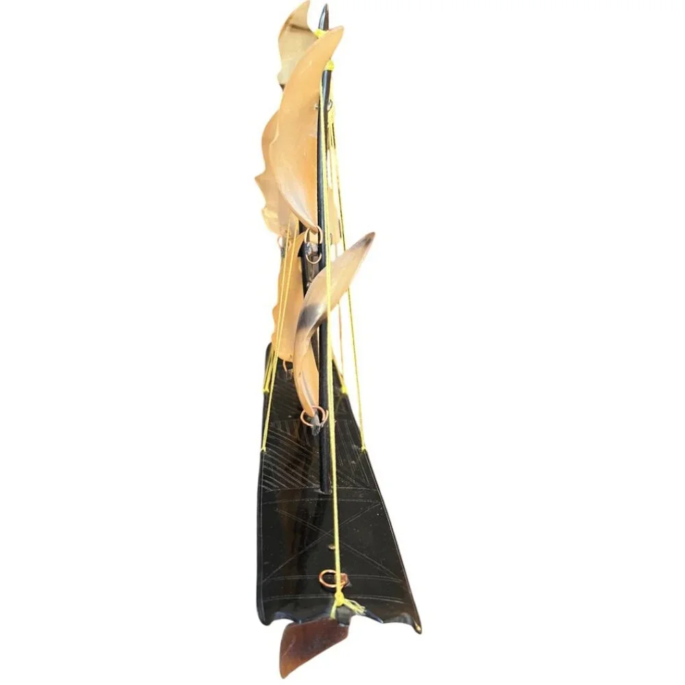 Rare! Large Vtg Bone and Horn Sailboat Hand-Engraved Inlay 17.5" long x 12" tall - Picture 6 of 15
